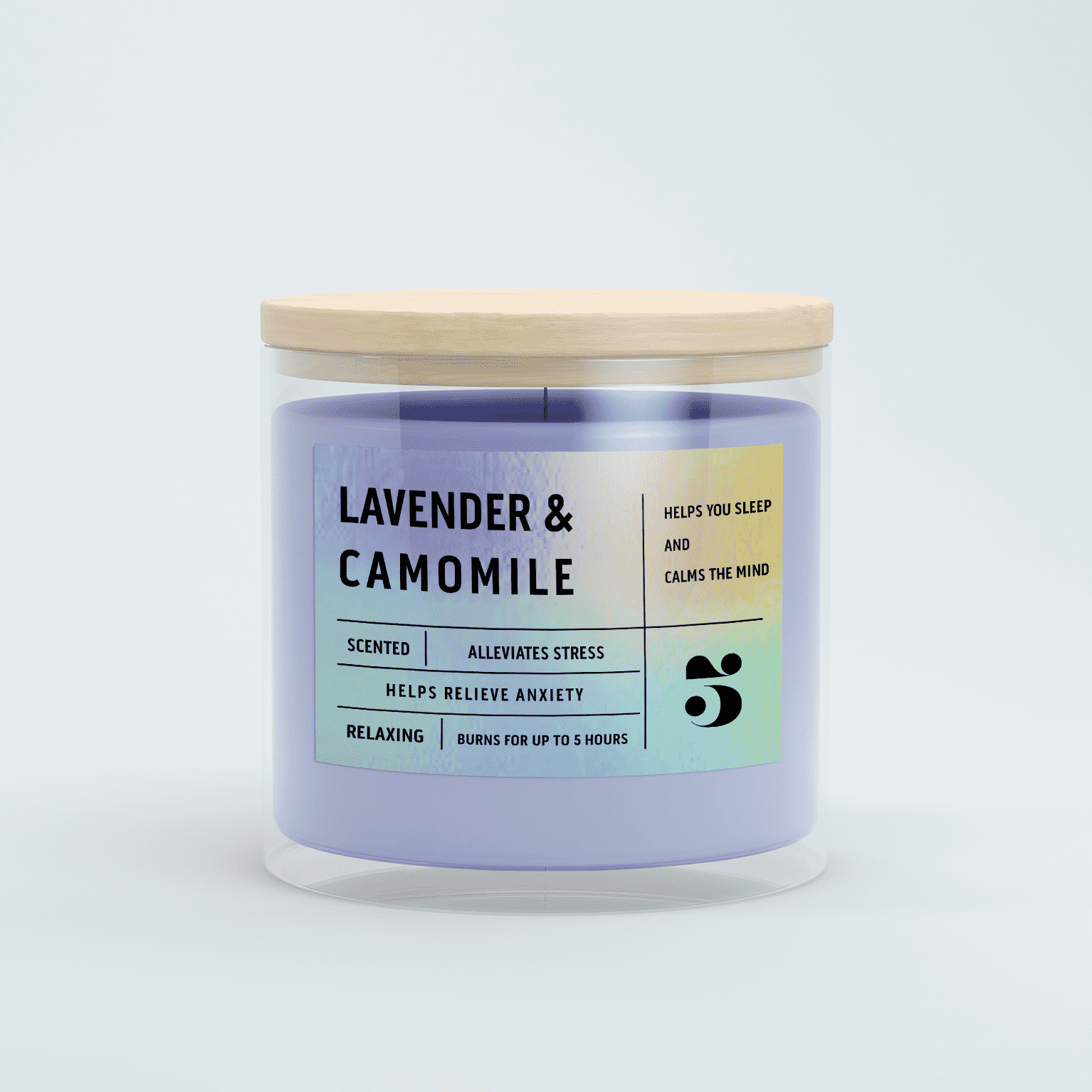 camomile and lavender candle with wooden top