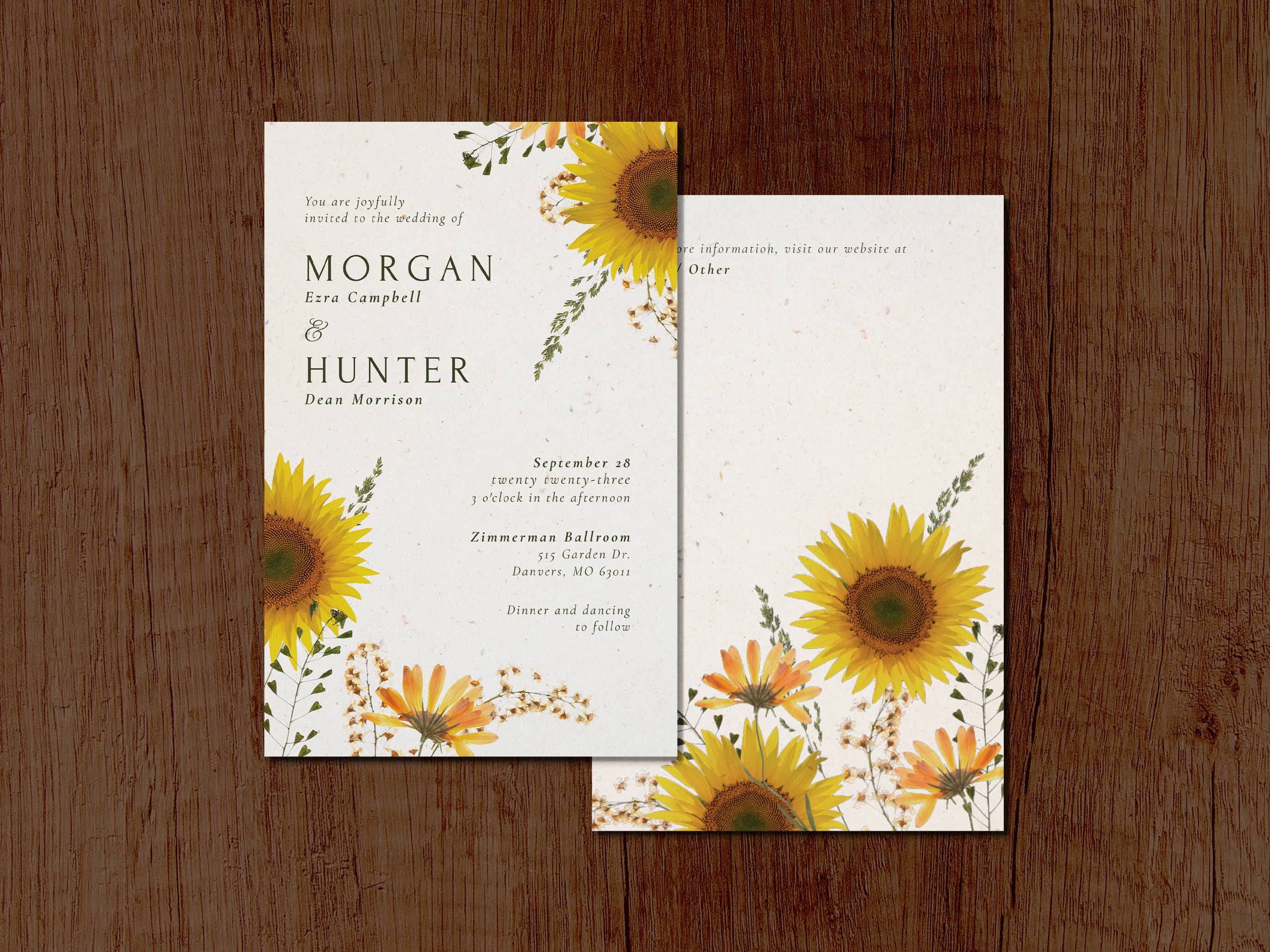 Wedding invitations with sunflowers
