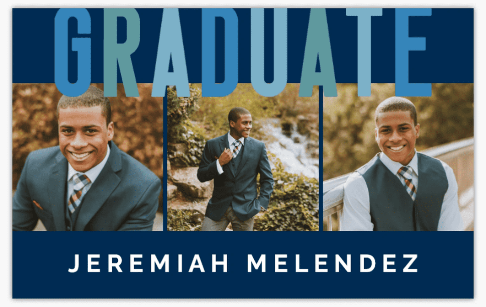 Graduation party banner featuring three photos of a graduate