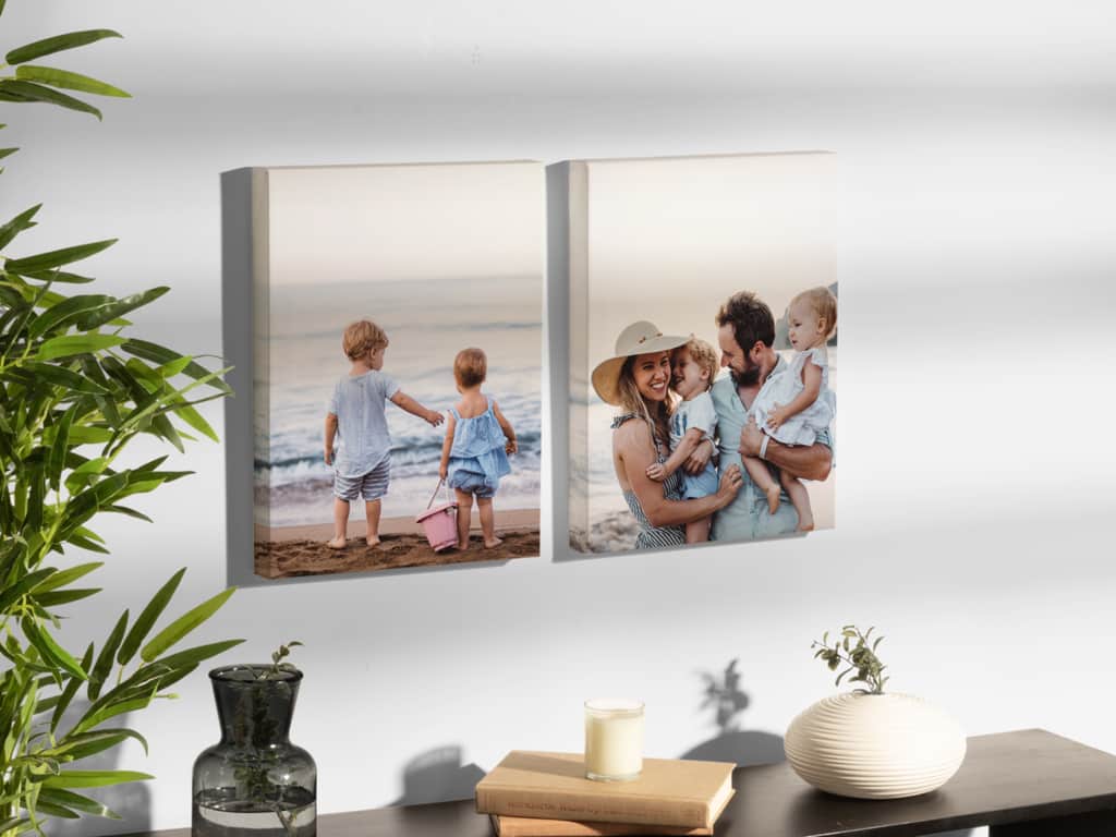 Printed photos on canvas hanging on the wall