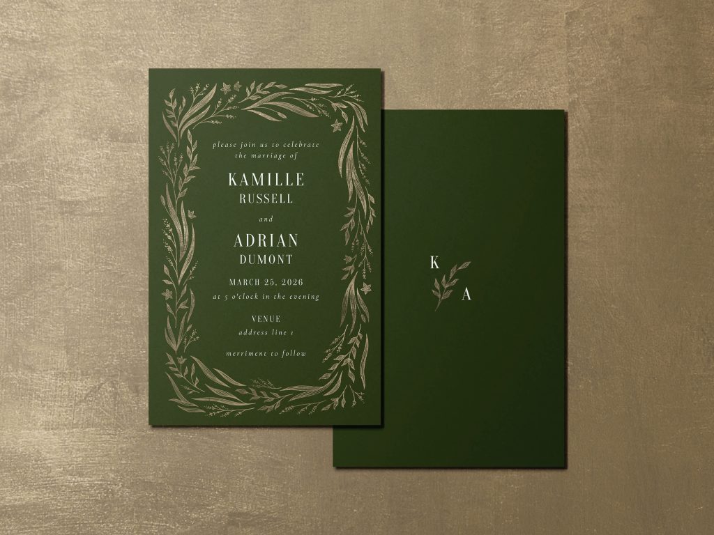 Gold foil finish wedding invitation design