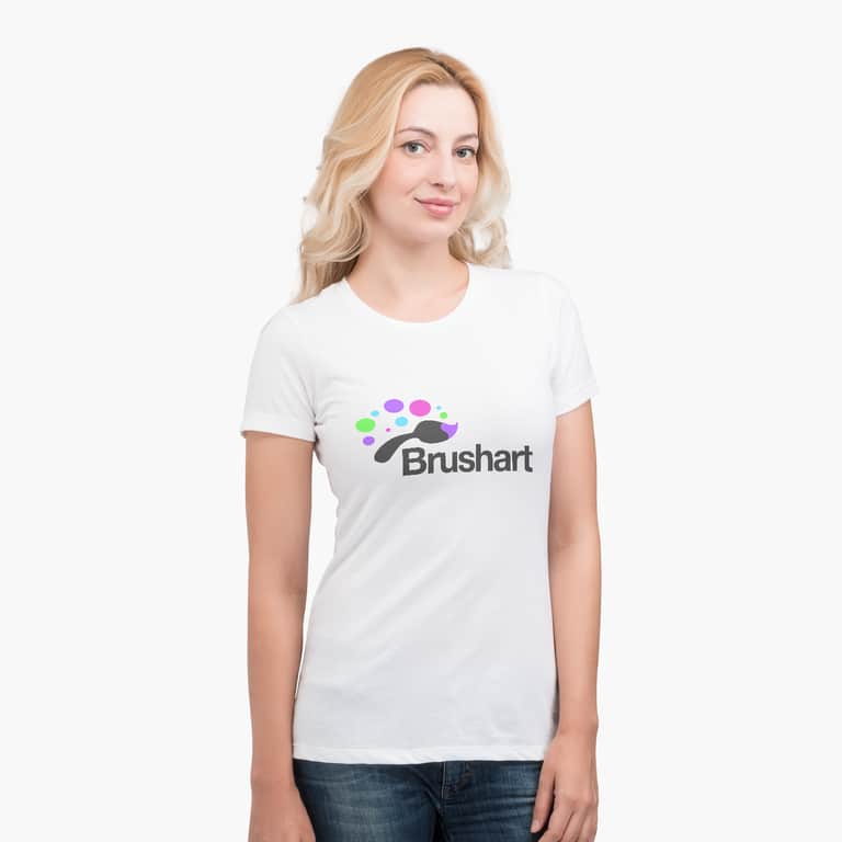 Customized white Next Level T-shirt with brush art logo