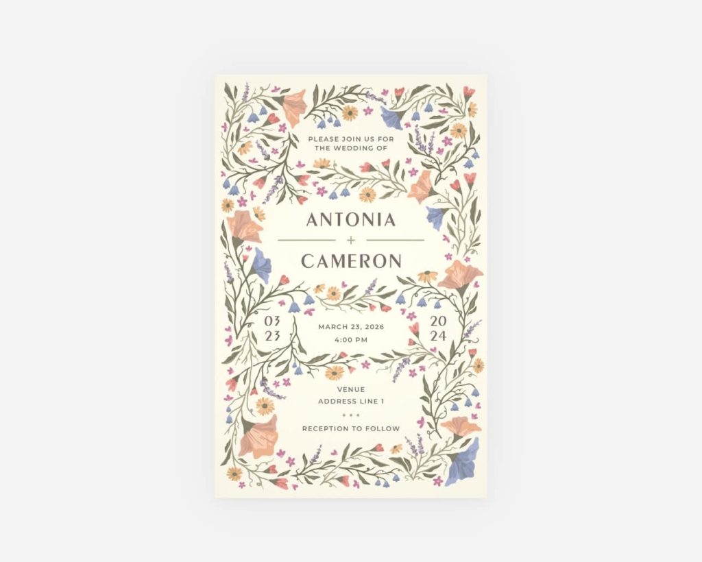 A wedding invitation with foil embossing using a VistaPrint template