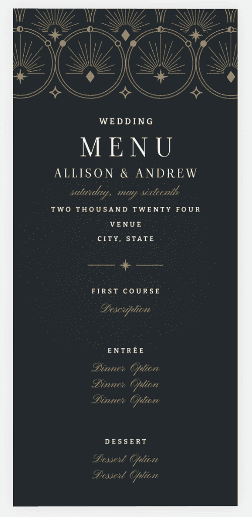 Art-Deco wedding menu card design