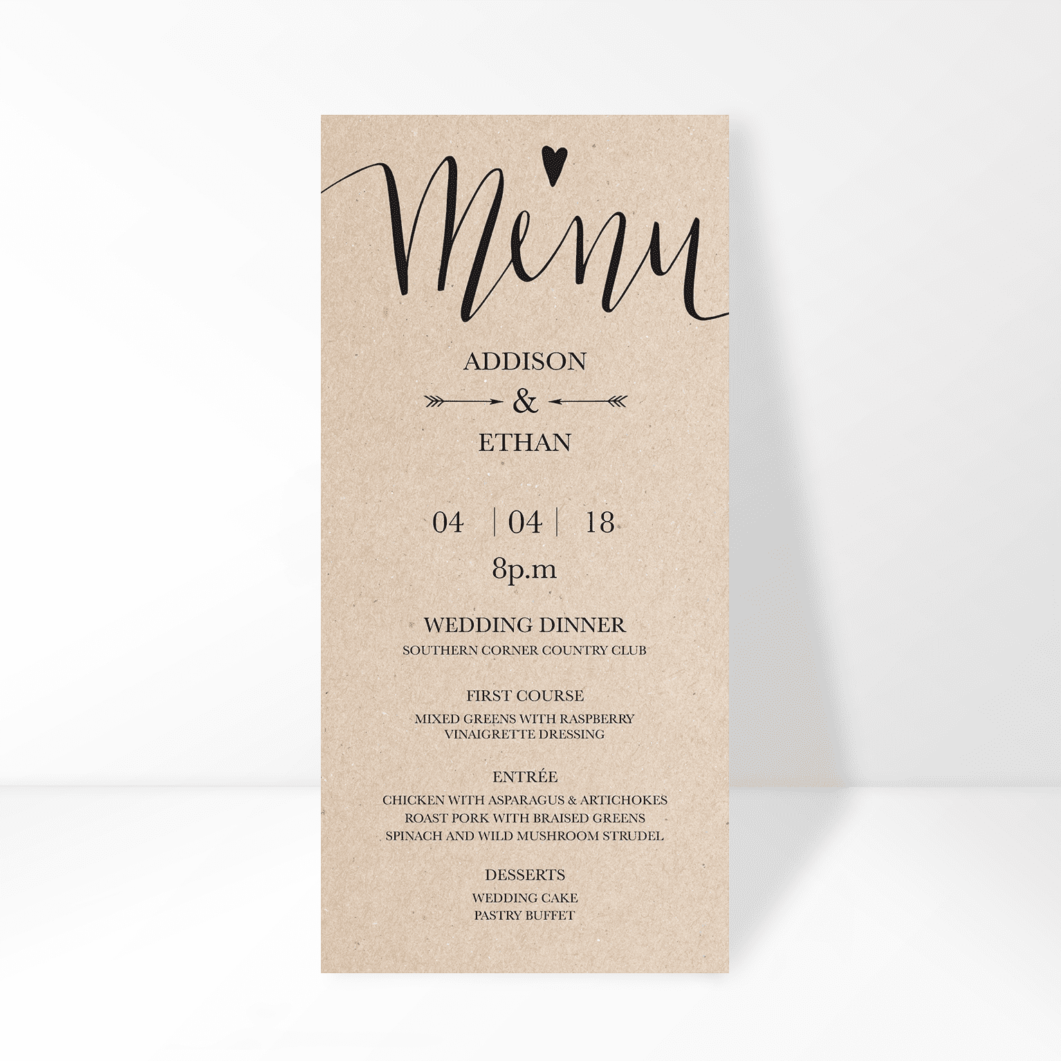 Kraft paper wedding menu card