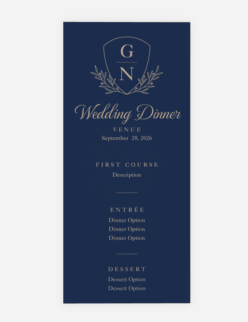 Wedding menu design with a wedding logo at the top
