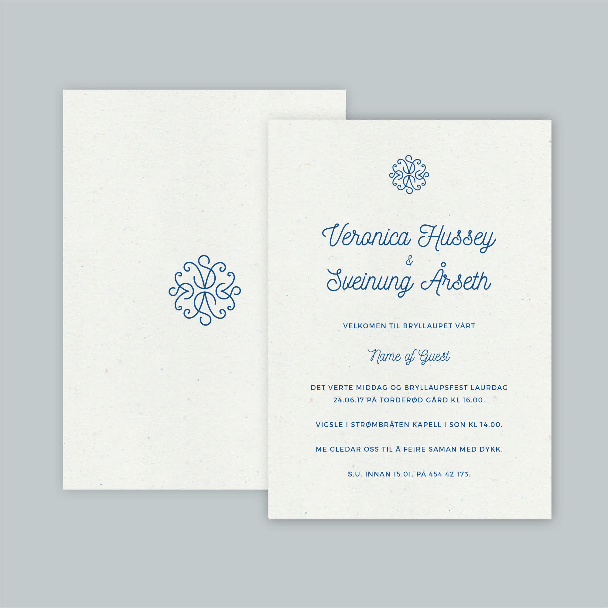 Classic script monogram wedding logo on a wedding invitation