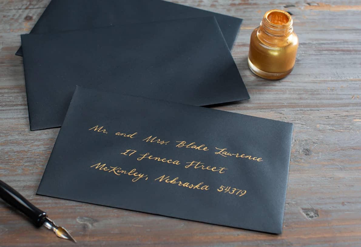 Handwritten wedding invitation addressing