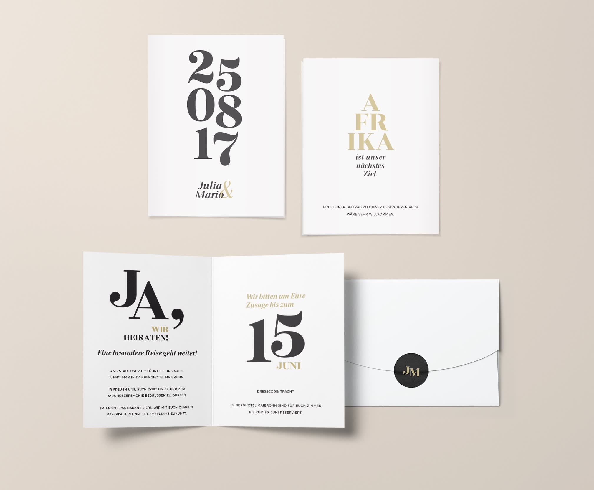 Wedding invitation suite using modern fonts