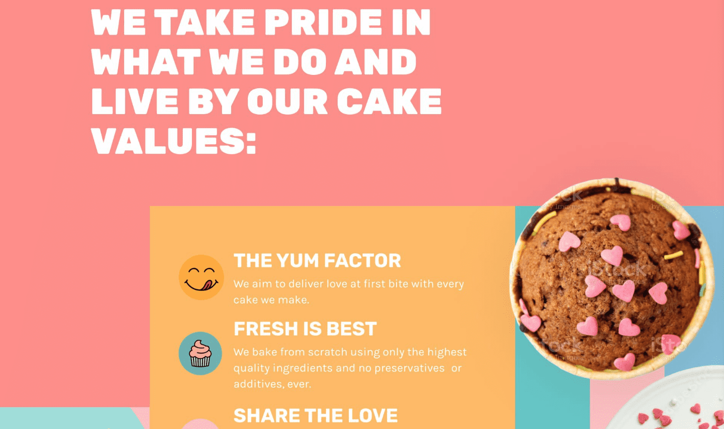 Fun, candy-colored pop for this cupcake website