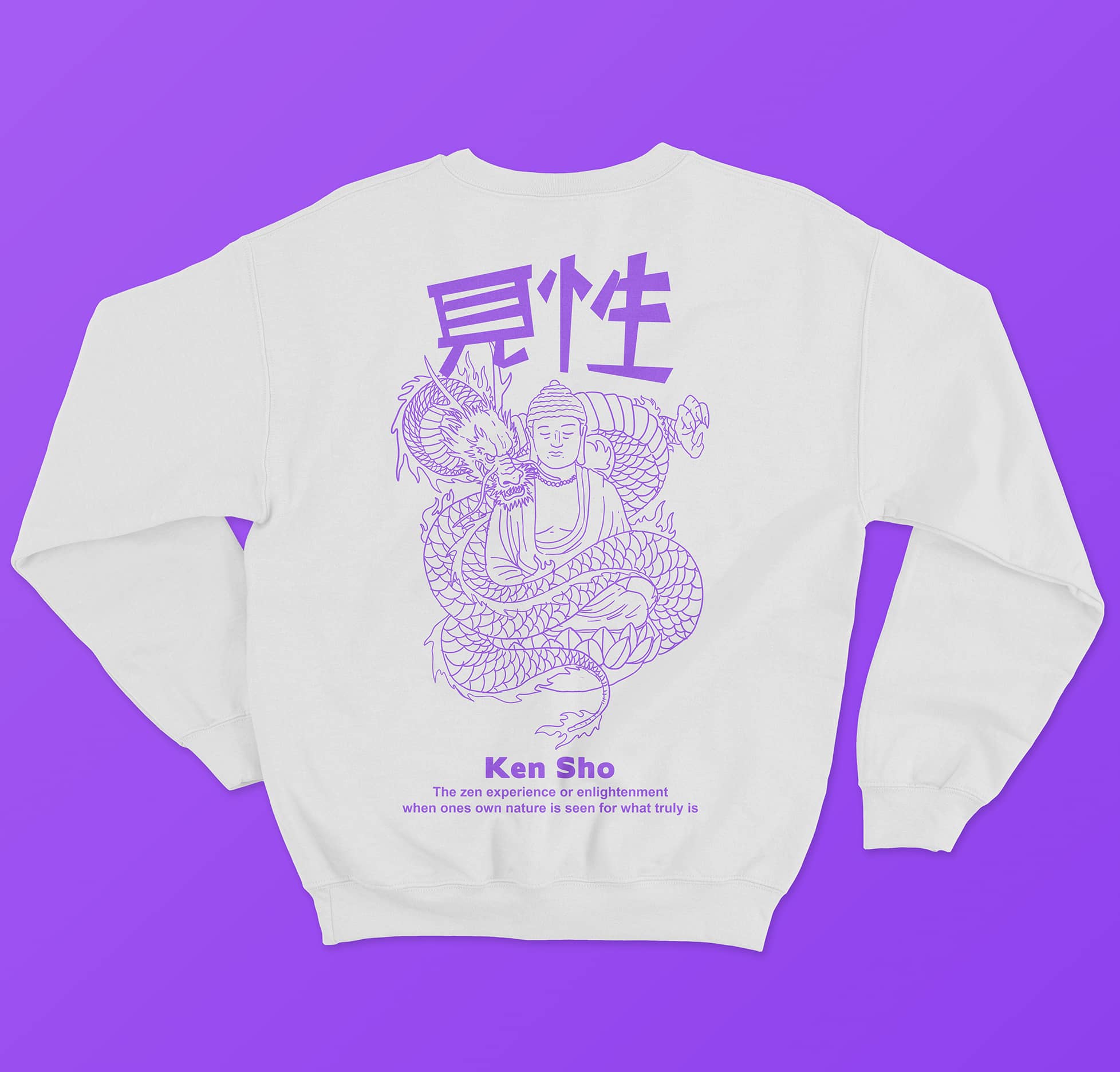white long-sleeved T-shirt with a purple dragon design