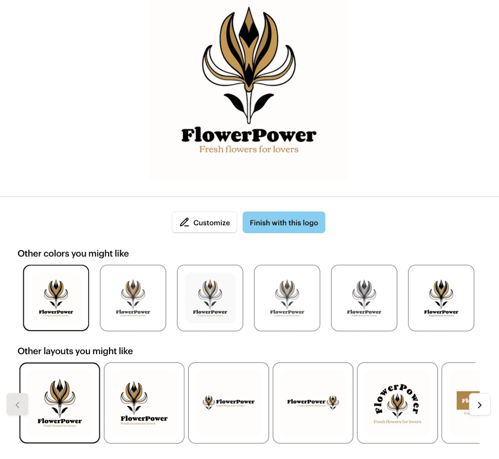 AI logo color and layout customization options