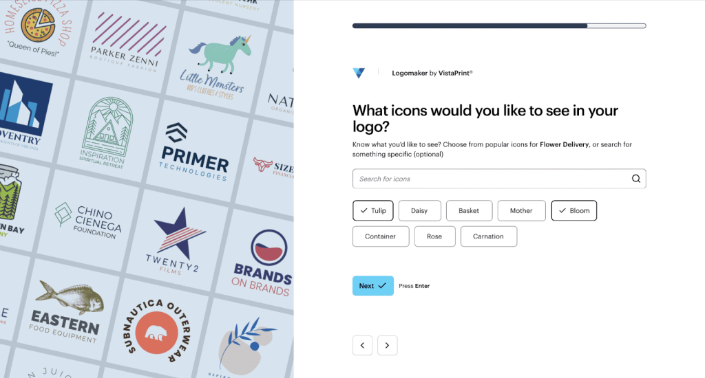 Choosing icons for the AI logo design with VistaPrint’s Logomaker
