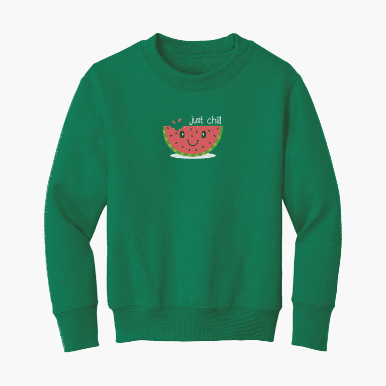 Green crewneck sweatshirt with watermelon graphic