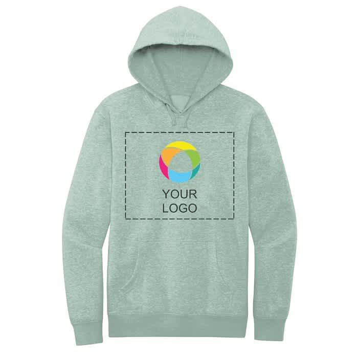 Soft green hoodie with print space marked over chest