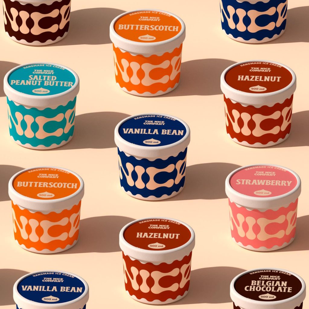 The Nice Company text-focused ice cream packaging design