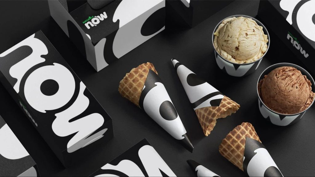 Now by Naturals text-based ice cream packaging design
