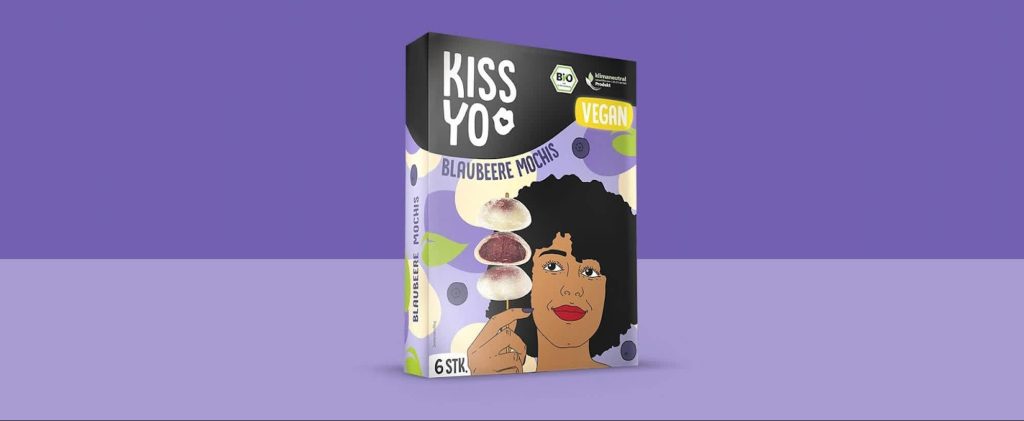 Kissyo mochi ice cream packaging design featuring whimsical prints