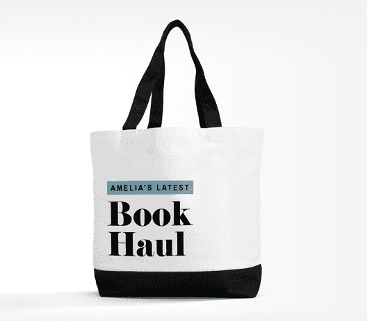 Printed tote bag with Amelia&rsquo;s Latest Book Haul slogan