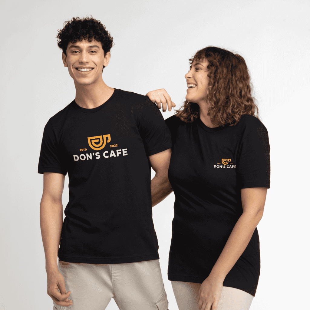 branded T-shirt promoting a café