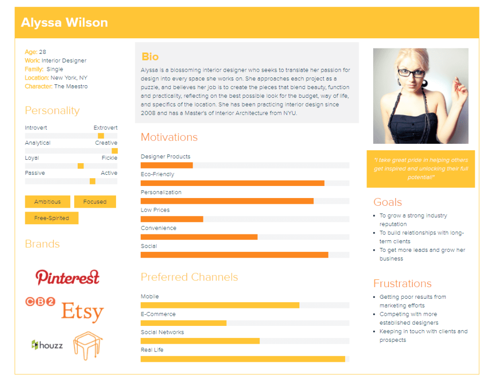 Examples of how to create a user persona and showcase the key strengths of your primary customer groups.