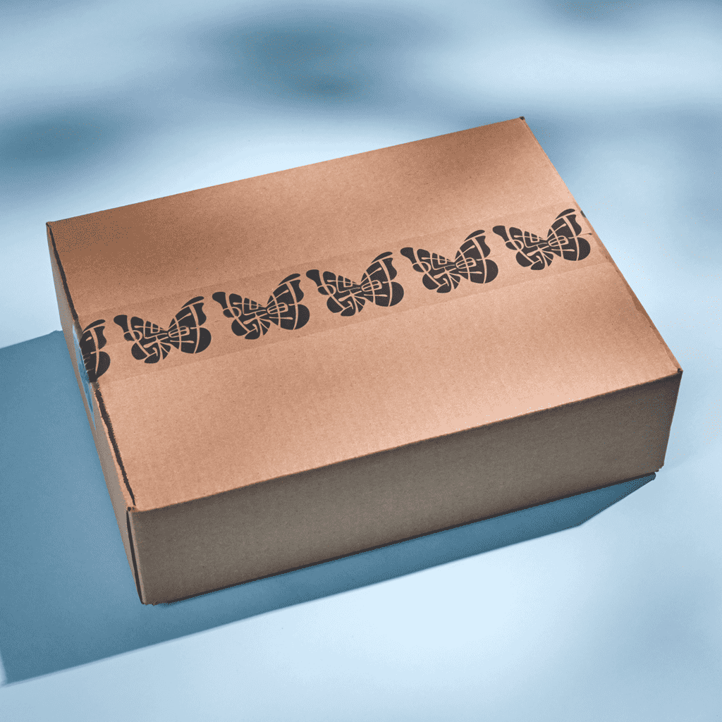 Ecommerce packaging box with branded tape.