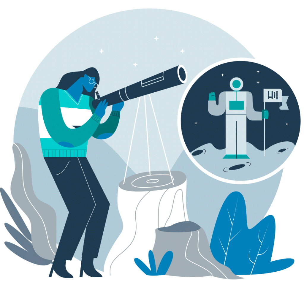 Illustration of person with telescope.