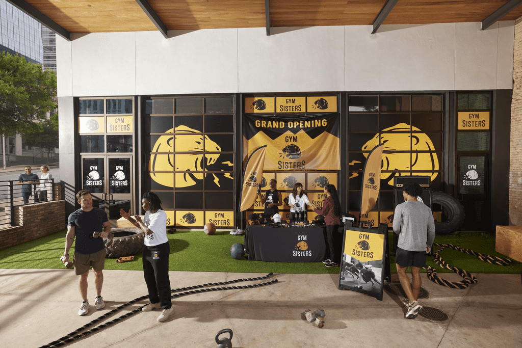 Grand opening with banners and promotional products for a new location