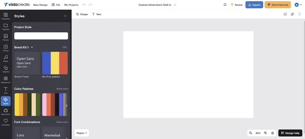 VistaCreate design workspace web page