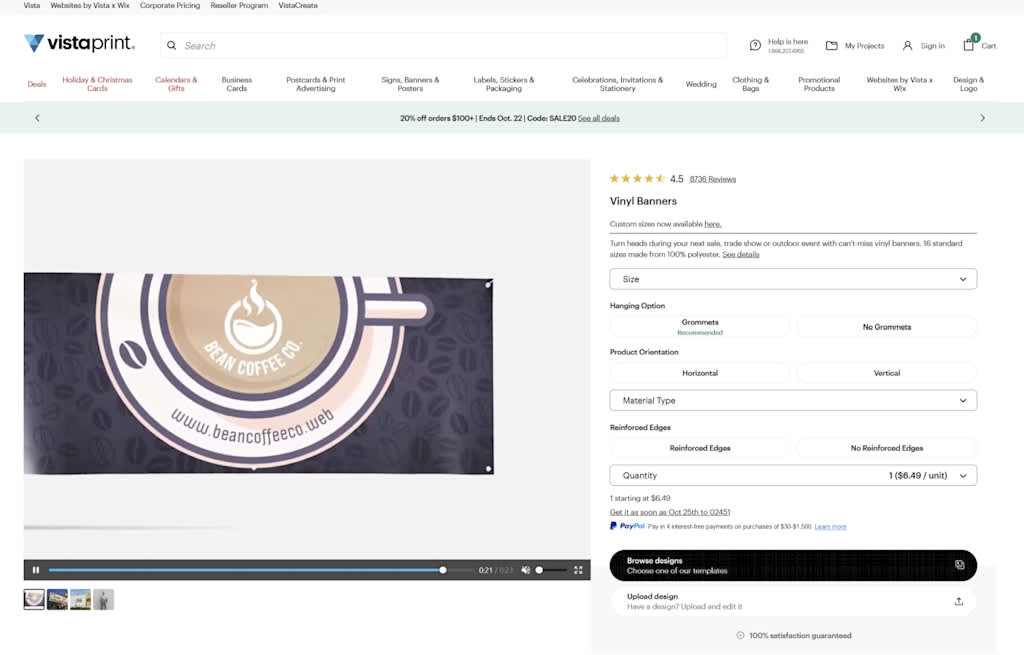 VistaPrint vinyl banners product page