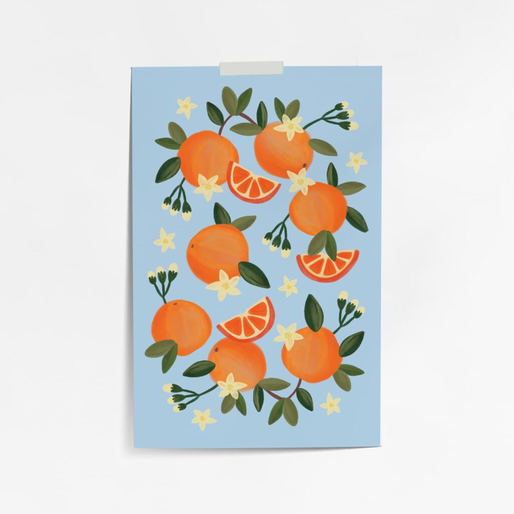 Decorative poster with an illustration of oranges
