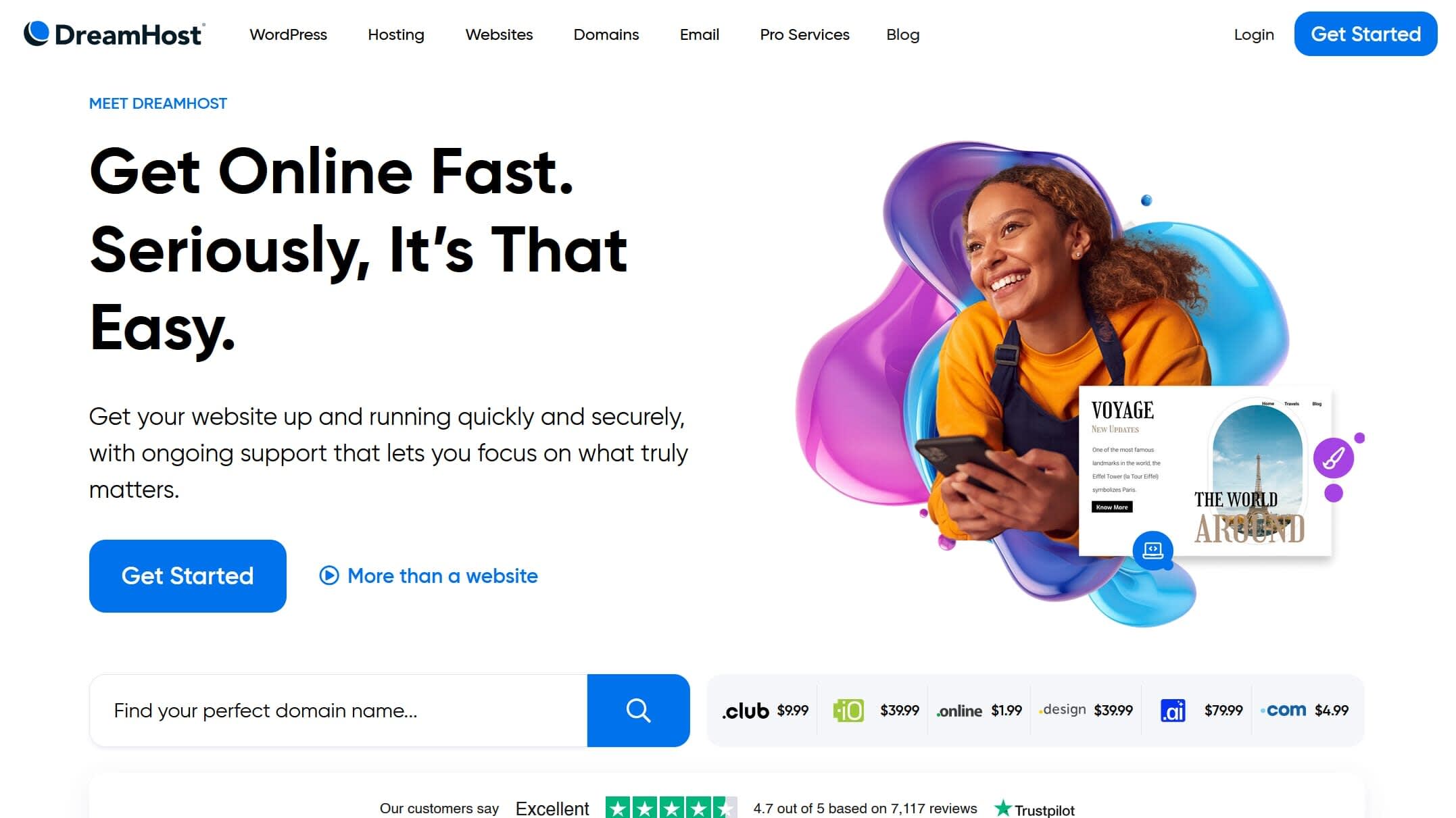 Dreamhost web hosting home page