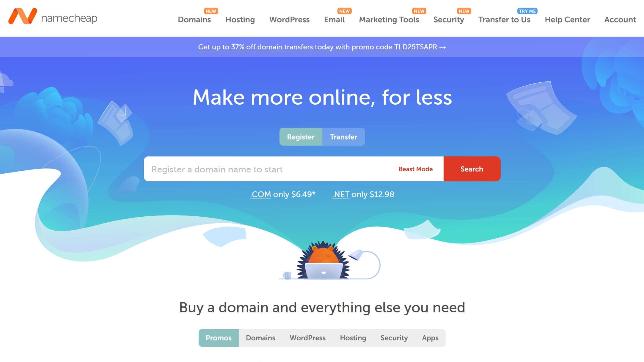 Namecheap web hosting home page