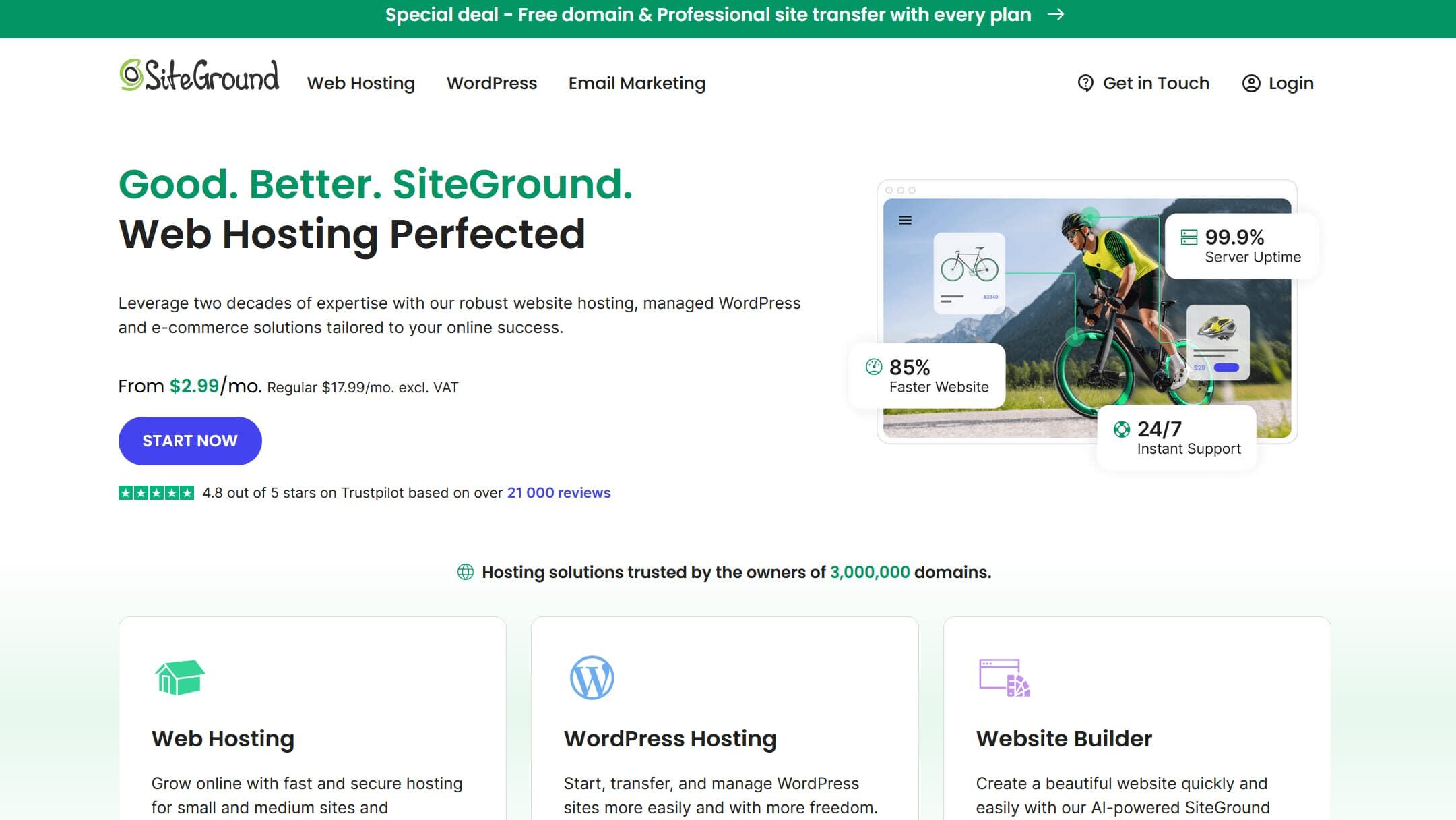 SiteGround web hosting home page