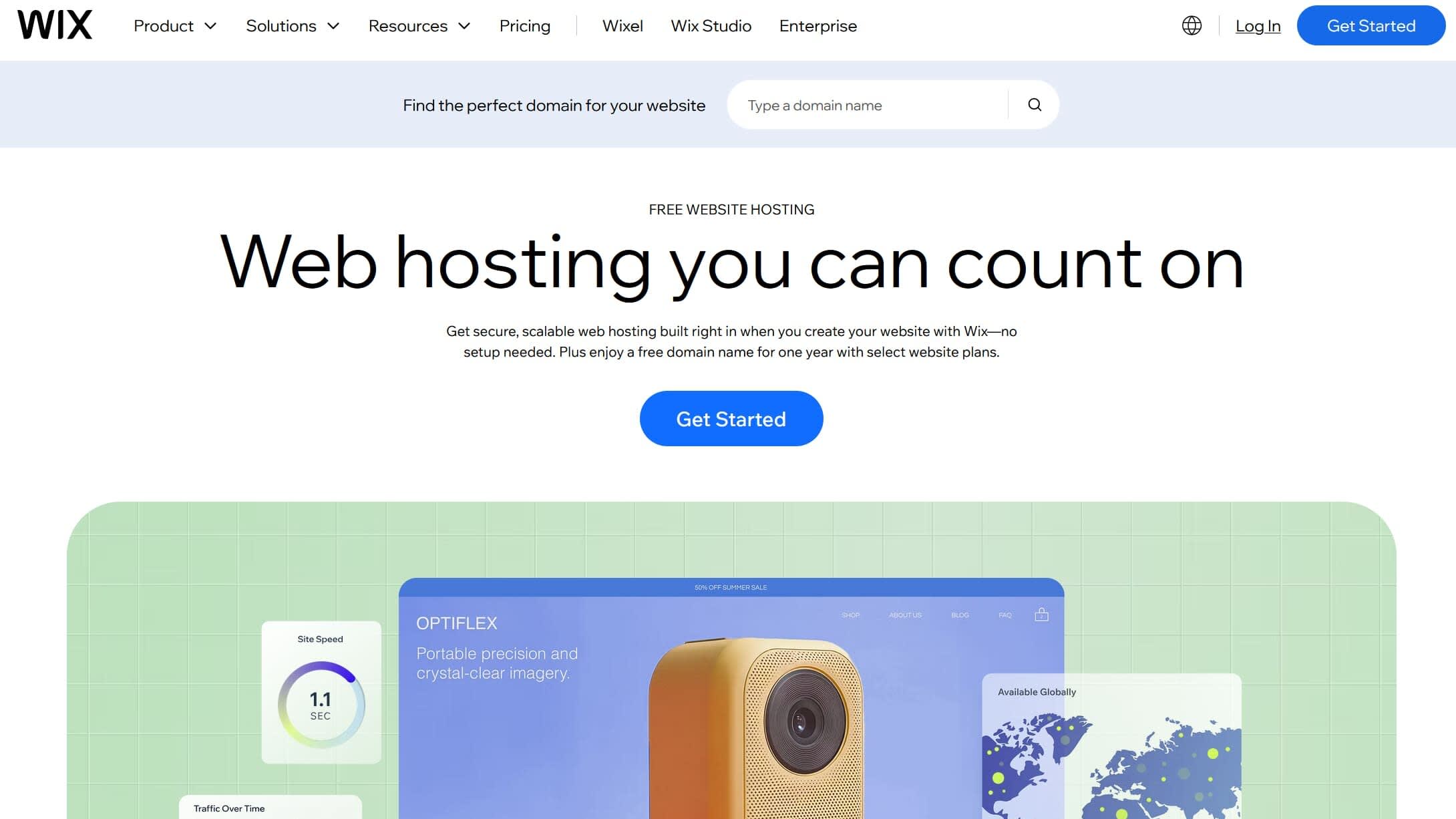 Wix web hosting home page