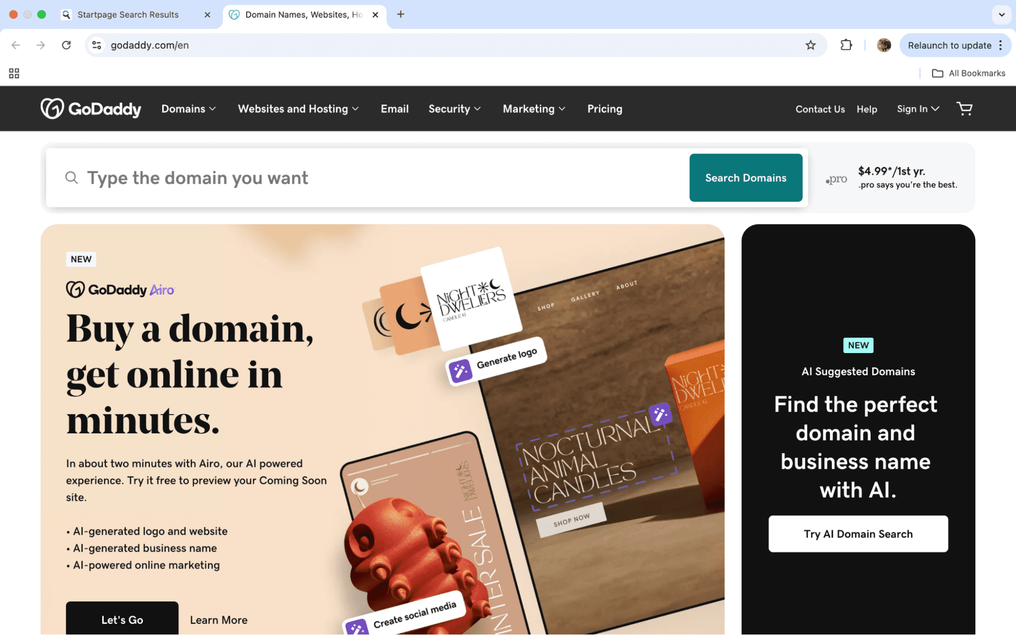 GoDaddy web hosting with a domain.