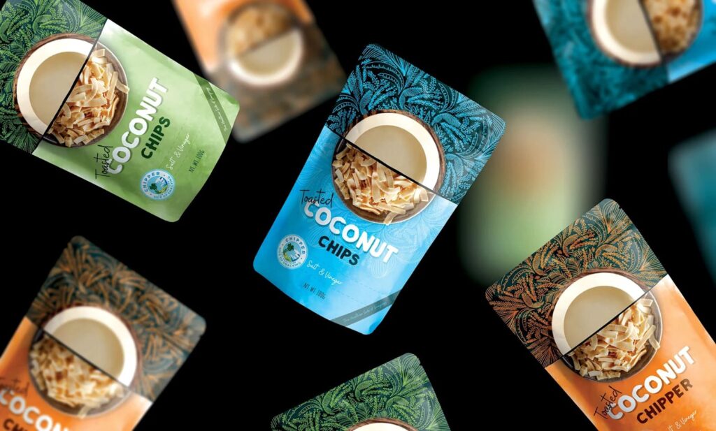 An product packaging design for Toasted Coconut Chips