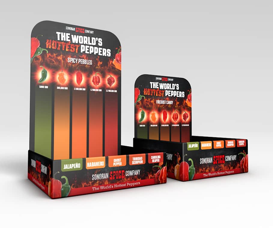 Tray-style retail-ready packaging for hot peppers brand