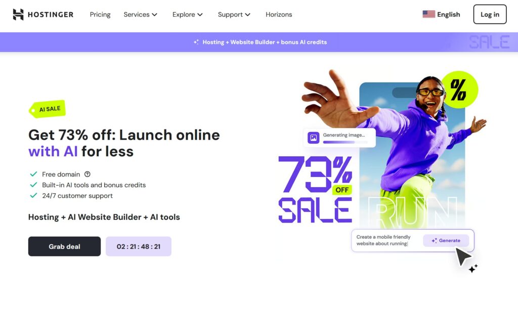 Hostinger offers a simple, comprehensive website builder for small businesses.