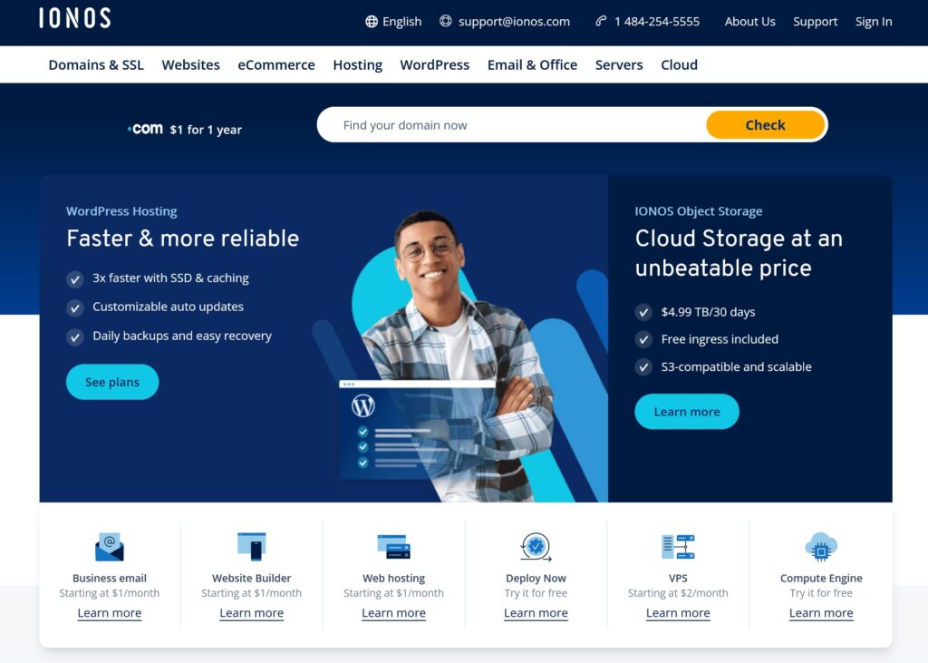 IONOS MyWebsite offers a website builder with customer support guidance.