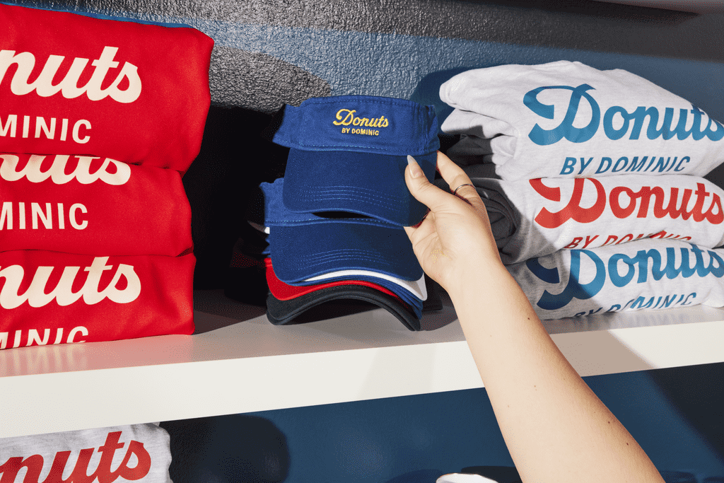 Donut shop custom visors with branded T-shirts