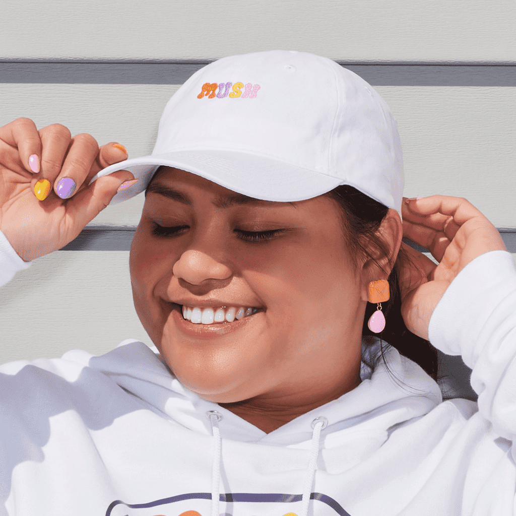 Woman wearing a branded custom cap