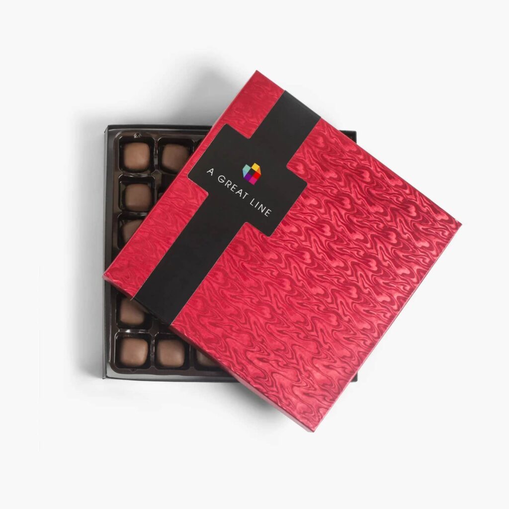 Personalized box of assorted chocolates for employee holiday gifts
