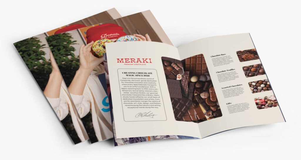 An example of a saddle-stitch booklet that opens flat