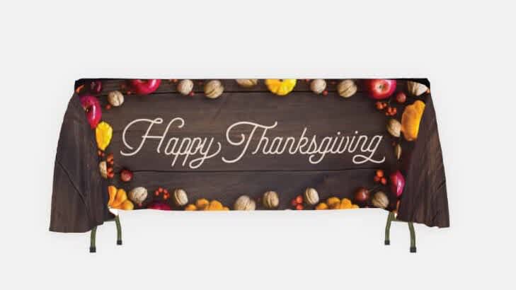 Example of a autumn harvest tablecloth for fall marketing seasonal displays
