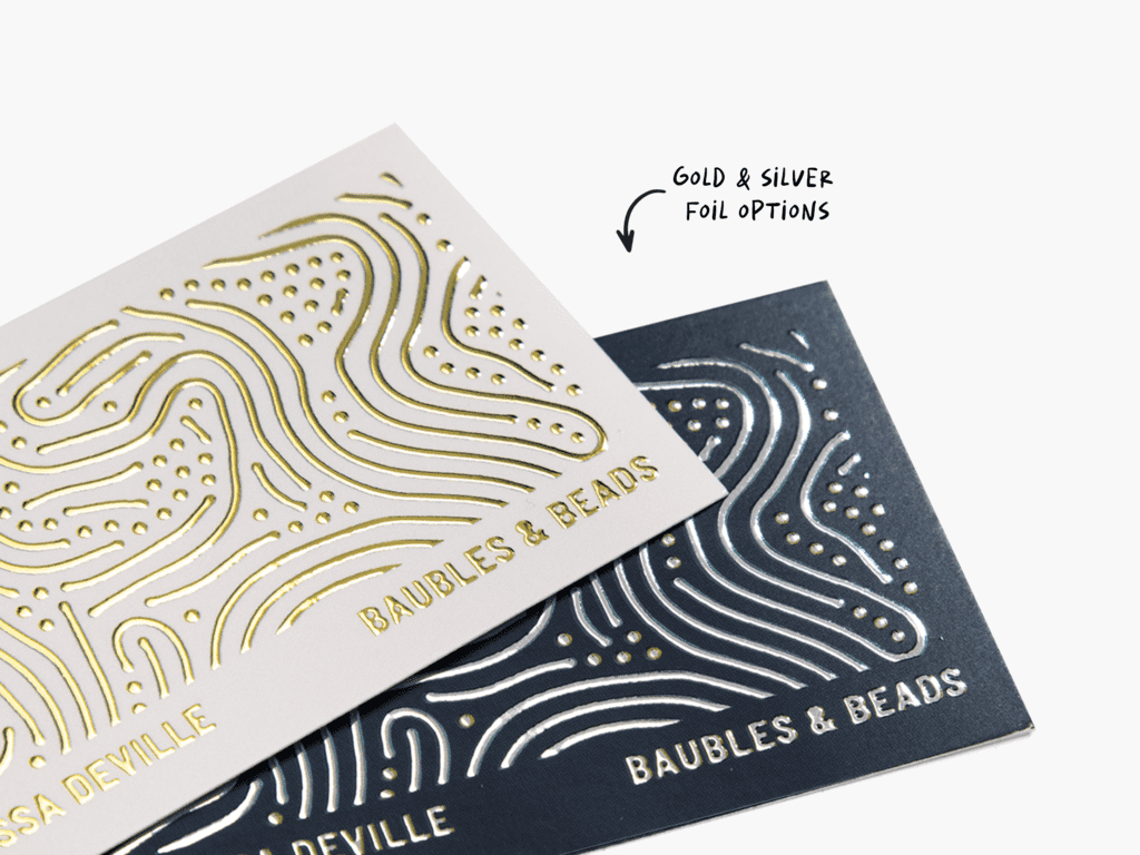 Raised foil business cards featuring shape branding