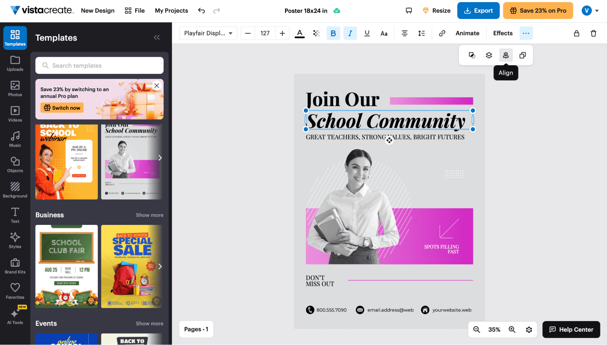VistaCreate design tool interface poster design template