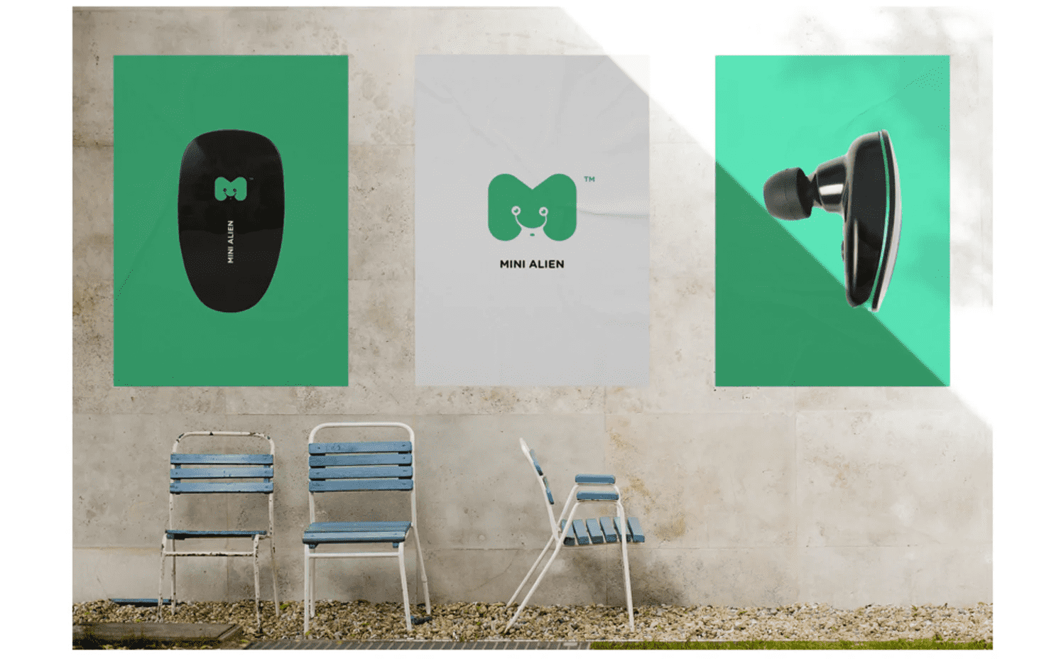 Branding design examples using color branding across posters and packaging