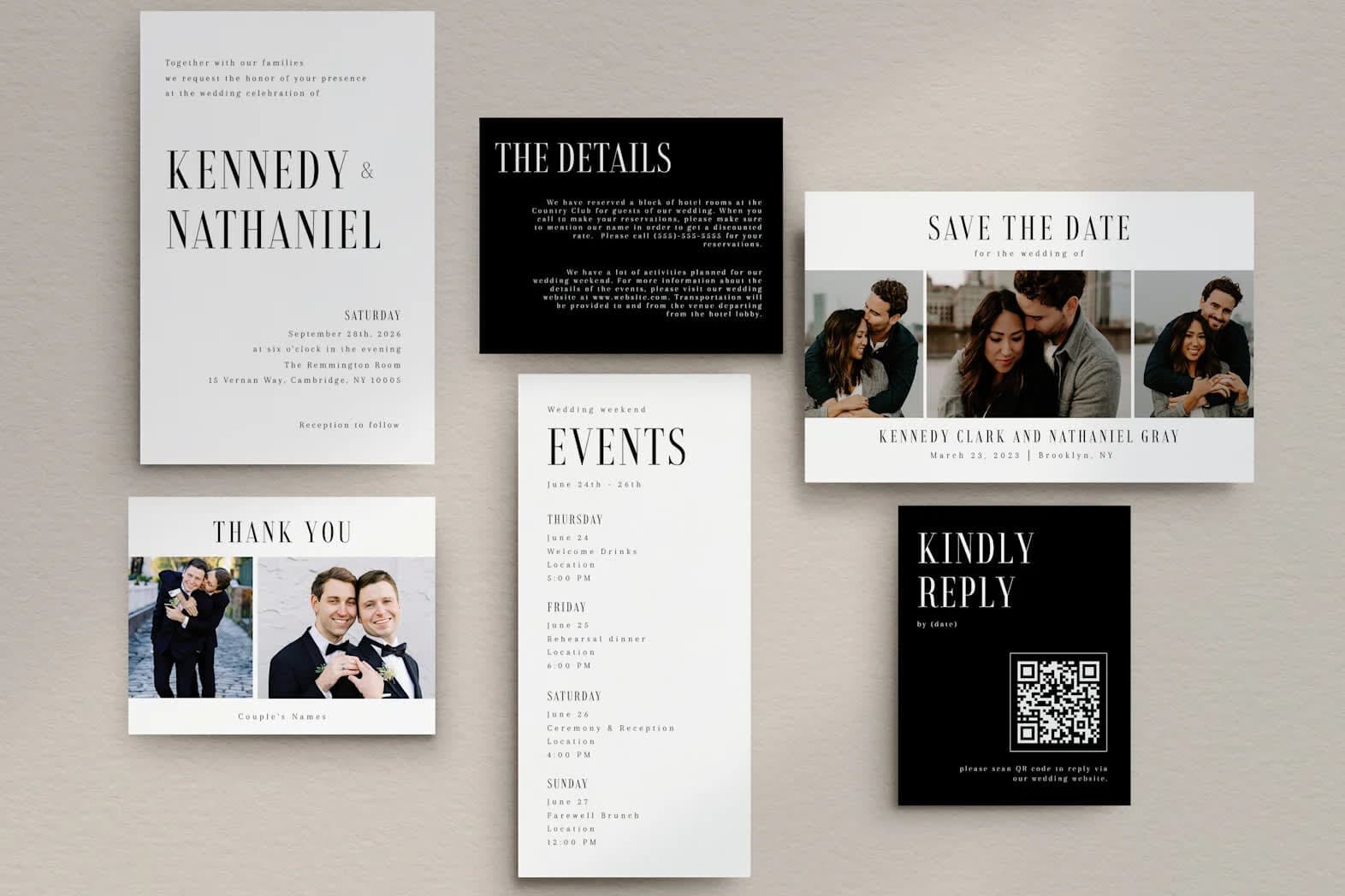 Wedding stationery with RSVP card QR code