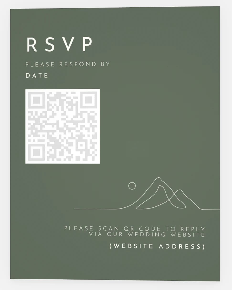 wedding RSVP card with a QR code